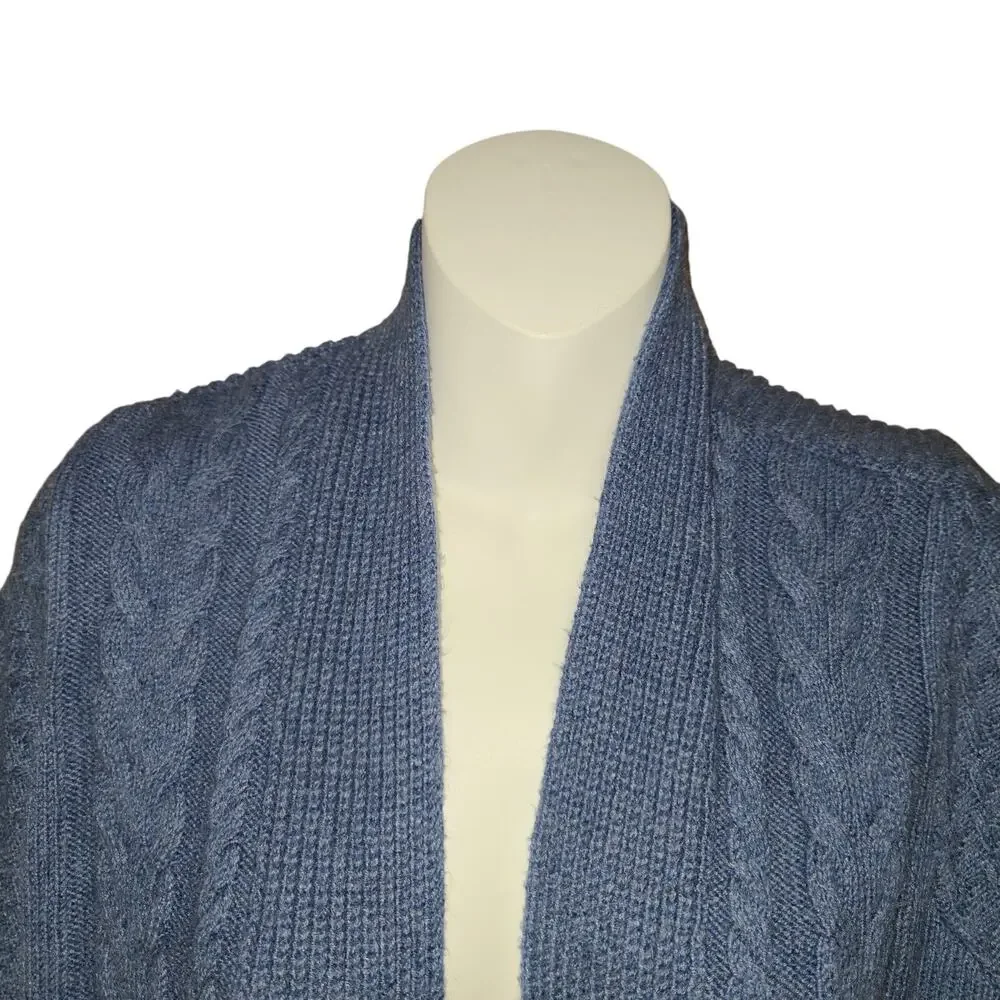 J Jill M Petite Open Front Cable Knit Cardigan Sweater Blue Chunky Knit‎ Classic